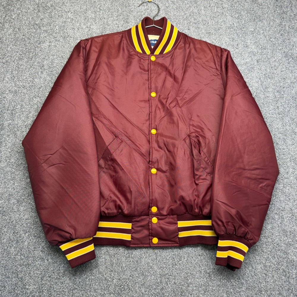 Vintage Holloway Marine Corps Bomber Jacket Mens Medium Burgundy Varsity Snap